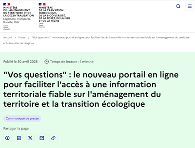 "Vos questions" : un nouveau portail sur l'aménagement du territoire et la transition écologique